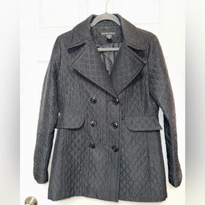 New York & Company Black Quilted Short Trench Coat | Medium
